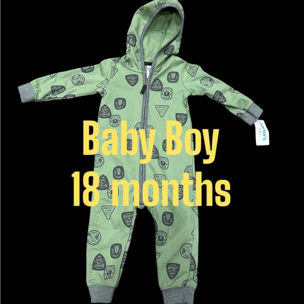 Carters 18 Mo Months 1 Piece Baby Long Sleeve Onesie Bodysuit Olive Green Jumper - Picture 2 of 7